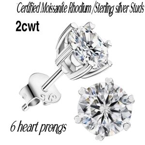 2ct tw Moissanite Diamond Stud Earrings Rhodium over Sterling Silver CERTIFIED